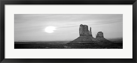 Framed East Mitten and West Mitten buttes at sunset, Monument Valley, Utah BW Print