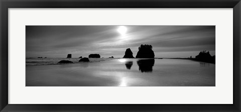 Framed Silhouette of sea stacks at sunset, Second Beach, Olympic National Park, Washington State Print