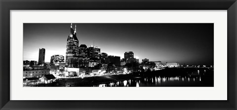 Framed Skylines at night along Cumberland River, Nashville, Tennessee Print