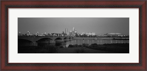 Framed Bridge over a river with skyscrapers in the background, White River, Indianapolis, Indiana Print