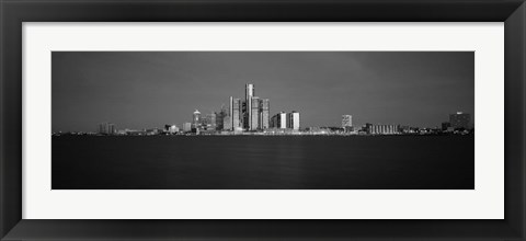 Framed Buildings at waterfront, Detroit, Michigan Print