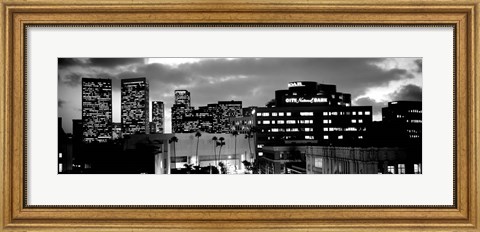 Framed Building lit up at night in a city, Century City, Beverly Hills, California Print