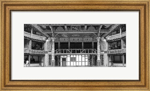 Framed Interiors of a stage theater, Globe Theatre, London, England BW Print