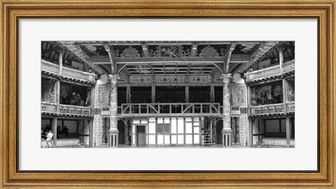 Framed Interiors of a stage theater, Globe Theatre, London, England BW Print
