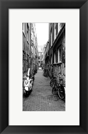Framed Scooters and bicycles parked in a street, Amsterdam, Netherlands Print
