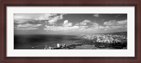 Framed Skyscrapers at the waterfront, Honolulu, Oahu, Hawaii Islands Print