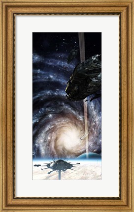 Framed Spacecraft arrives at the Docking Atation on an enormous Gas Giant Print