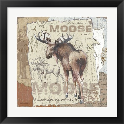 Framed Moose (background text) Print