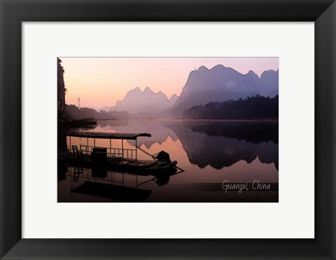 Framed Vintage Boat on River in Guangxi Province, China, Asia Print