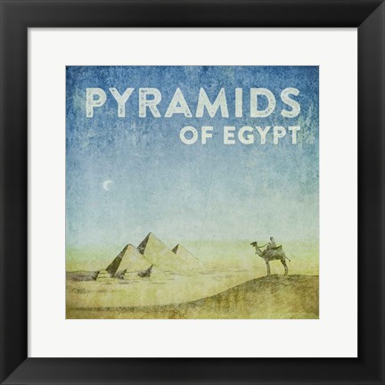 Framed Vintage Pyramids of Giza with Camels, Egypt, Africa Print
