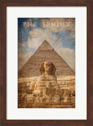 Framed Vintage Great Sphinx of Giza, Pyramids, Egypt, Africa Print