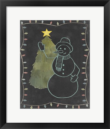 Framed Chalkboard Snowman I Print