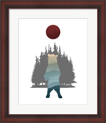 Framed Blue Ombre Mountains in Standing Bear Silhouette Print