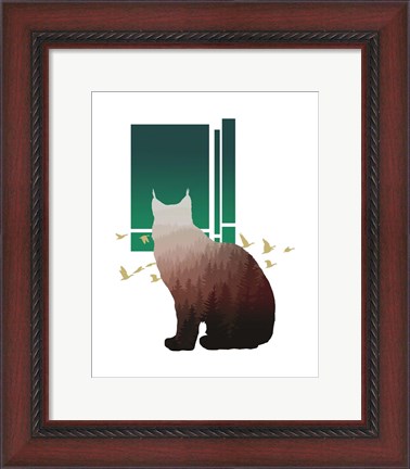 Framed Red Ombre Forest in Bobcat Silhouette Version 2 Print