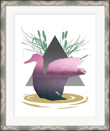 Framed Pink Ombre River in Duck Silhouette Print