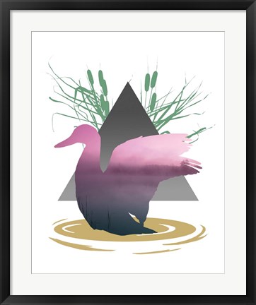 Framed Pink Ombre River in Duck Silhouette Print