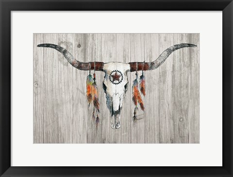 Framed Longhorn on Wood Print