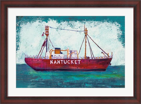 Framed Nantucket Lightship Blue Green Print