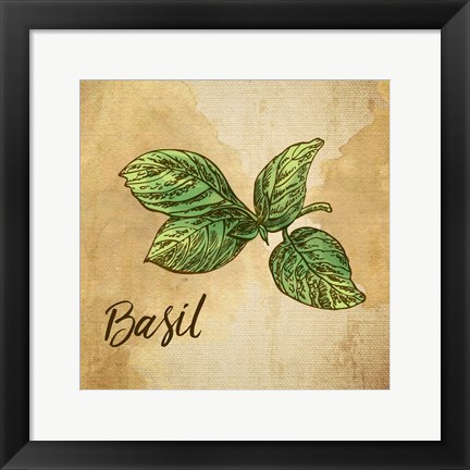 Framed Basil on Burlap Print