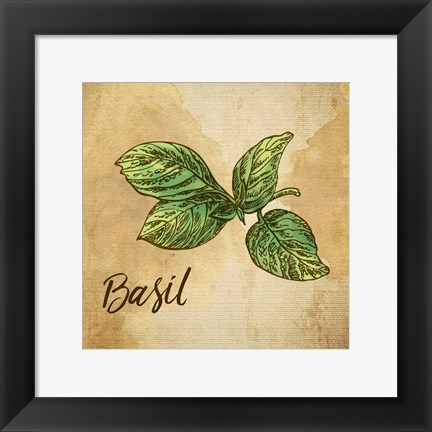 Framed Basil on Burlap Print