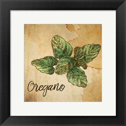 Framed Oregano on Burlap Print