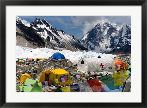 Framed Tents of Mountaineers Scattered along Khumbu Glacier, Base Camp, Mt Everest Print