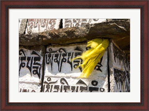 Framed Prayer flag and Mani Stones, Buddhist Mantras, Khumbu, Nepal Print