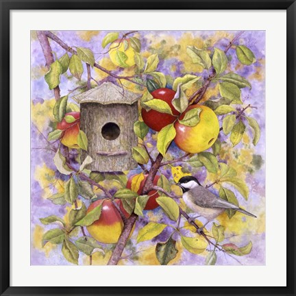 Framed Chickadee &amp; Apples Print