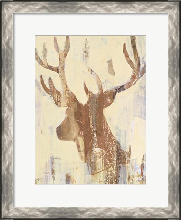 Framed Golden Antlers II Neutral Grey Print