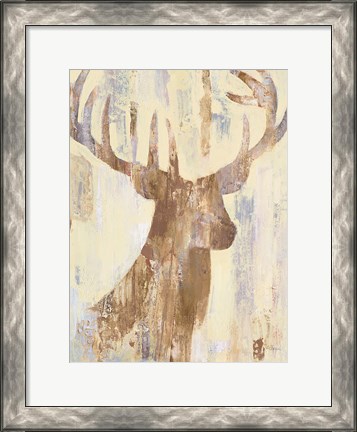 Framed Golden Antlers I Neutral Grey Print