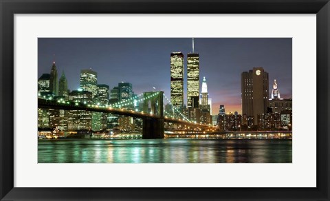 Framed Brooklyn Bridge and Twin Towers at Night Print