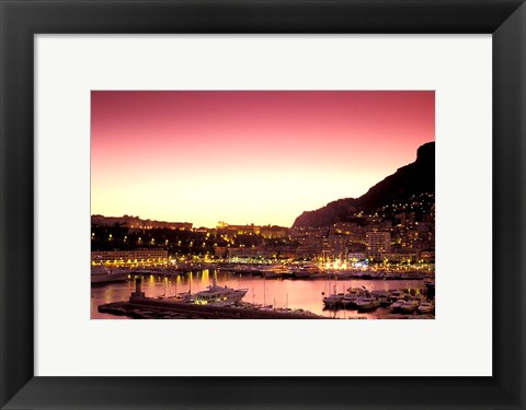 Framed Harbor at Sunset, Monte Carlo, Cote D&#39;Azure, Monaco Print