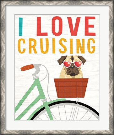 Framed Beach Bums Pug Bicycle I Love Print