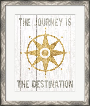 Framed Beachscape IV Compass Quote Gold Neutral Print