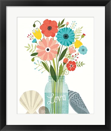 Framed Seaside Bouquet II Mason Jar Print