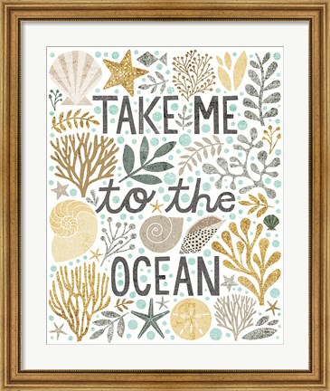 Framed Under Sea Treasures IV Gold Neutral Print