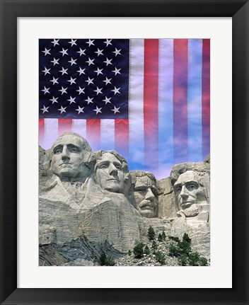 Framed American flag and Mt Rushmore Print