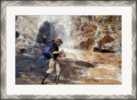 Framed Hiking at the Base of Arethusa Falls, New Hampshire Print