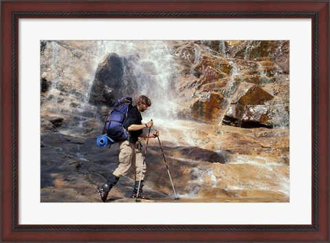Framed Hiking at the Base of Arethusa Falls, New Hampshire Print