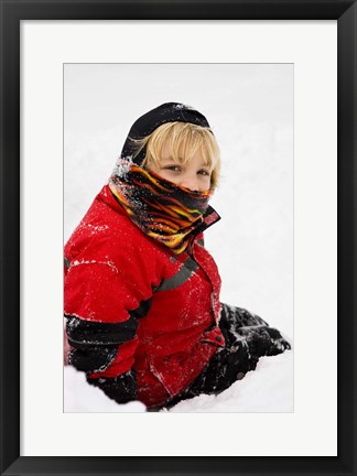 Framed Child in snow, Portsmouth, New Hampshire Print