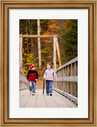 Framed Children on suspension bridge New Hampshire Print