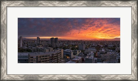 Framed Cityscape at sunset, Santiago, Chile Print