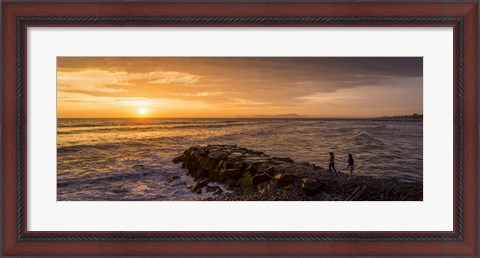 Framed View of Pacific ocean at dusk, Playa Waikiki, Miraflores District, Lima, Peru Print