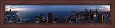 Framed Aerial View of a City at Dusk, Lake Michigan, Illinois Print