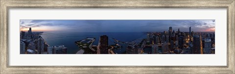 Framed Aerial View of a City at Dusk, Lake Michigan, Illinois Print