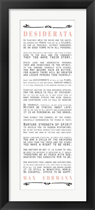 Framed Desiderata Bus Roll Black and Peach Text Print