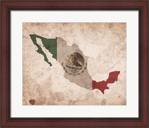 Framed Map with Flag Overlay Mexico Print