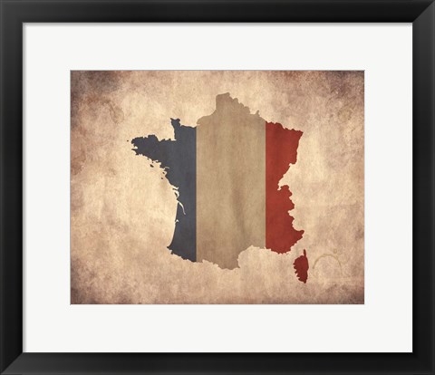 Framed Map with Flag Overlay France Print