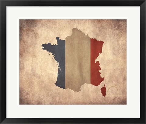 Framed Map with Flag Overlay France Print