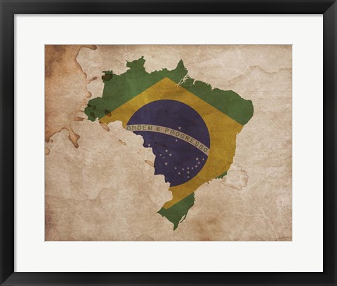 Framed Map with Flag Overlay Brazil Print